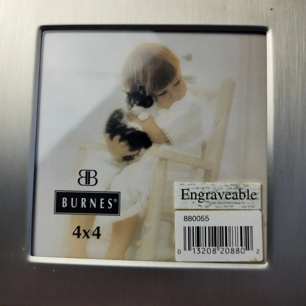 Vintage 90s Burnes Engravable Picture Frame 4x4 New Baby Hinged Standing Hanging